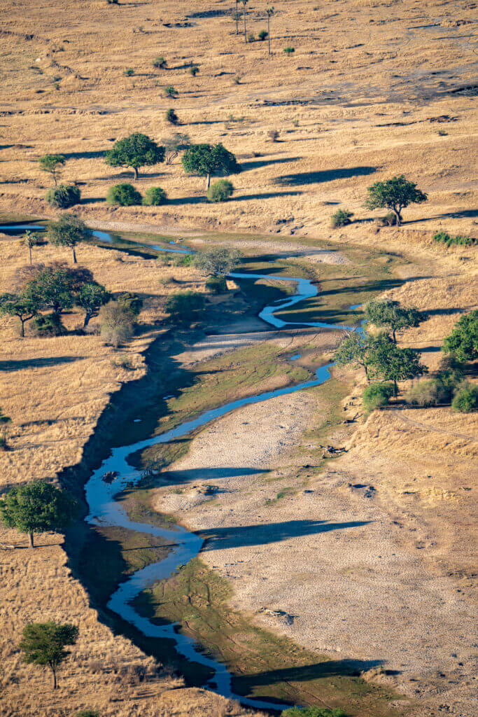La rivière Tarangire vue depuis une montgolfière