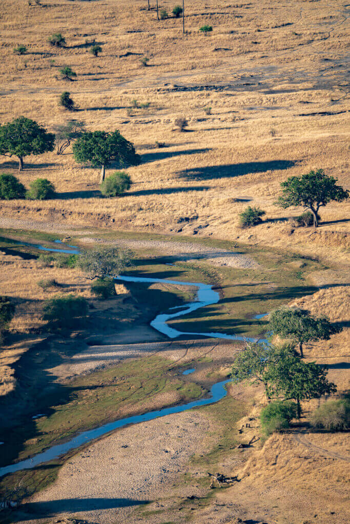La rivière Tarangire vus depuis une montgolfière
