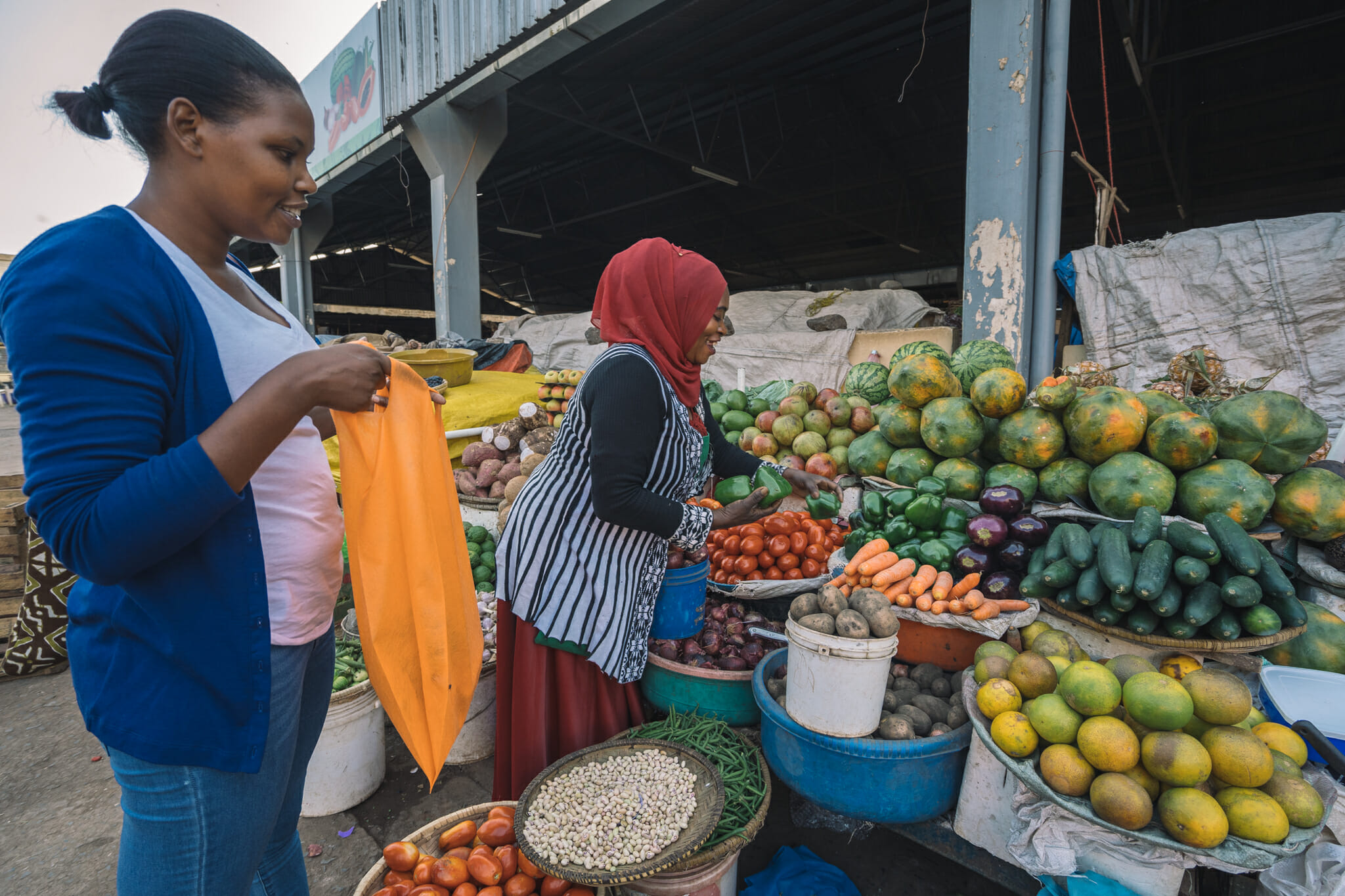 Achats du jour sur le marché de Moshi en Tanzanie