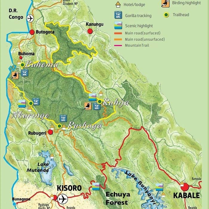 carte de la forêt de Bwindi en Ouganda