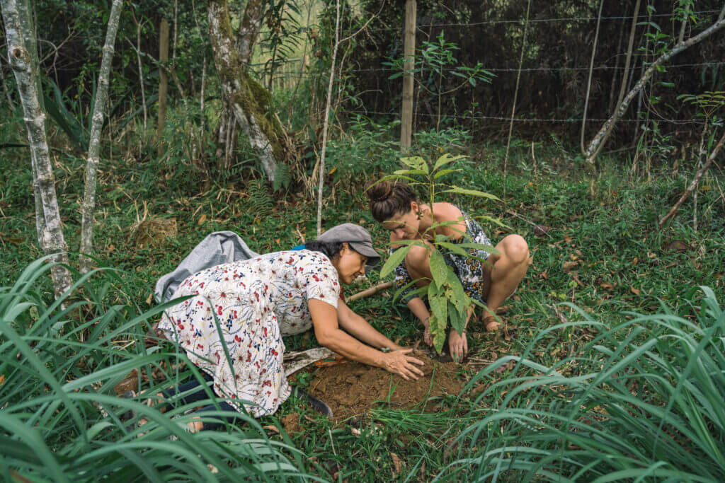 Maryne et Betty plantant un arbre